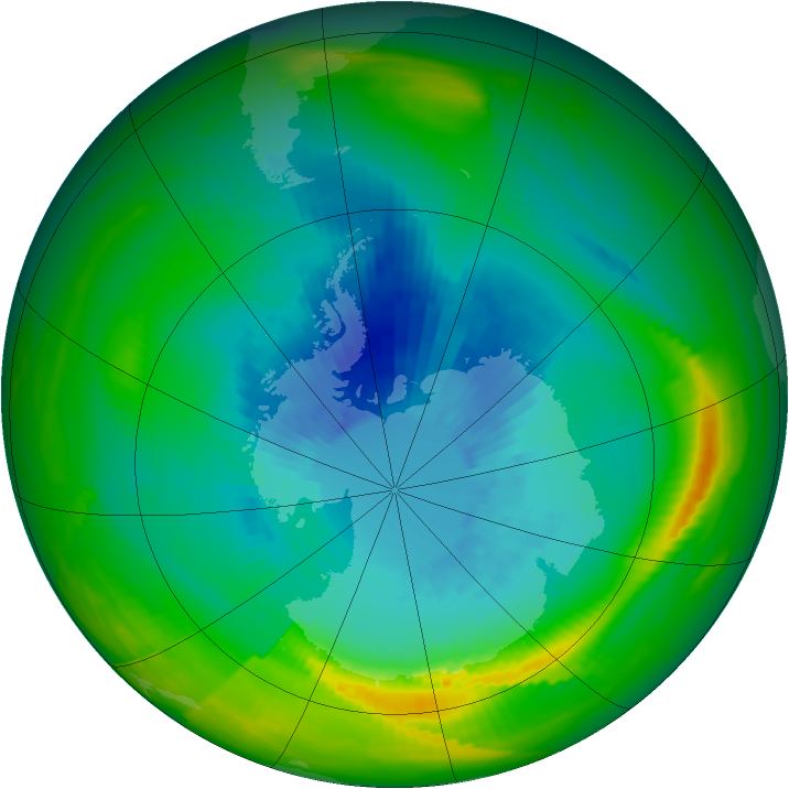 A NASA globe map of ozone over Antarctica in 1979